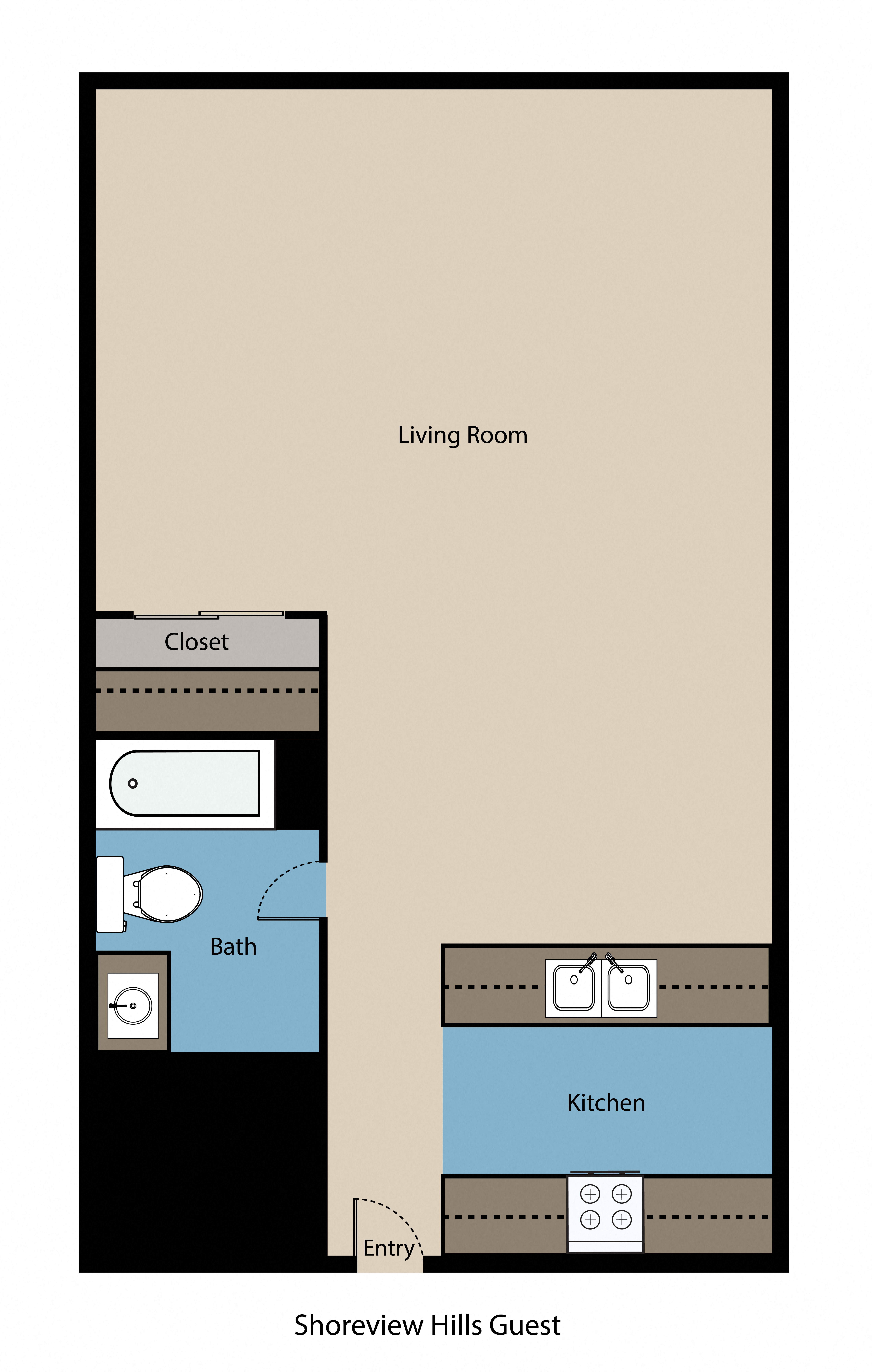 Floor plan for studio, 1 bath, 350 sqft